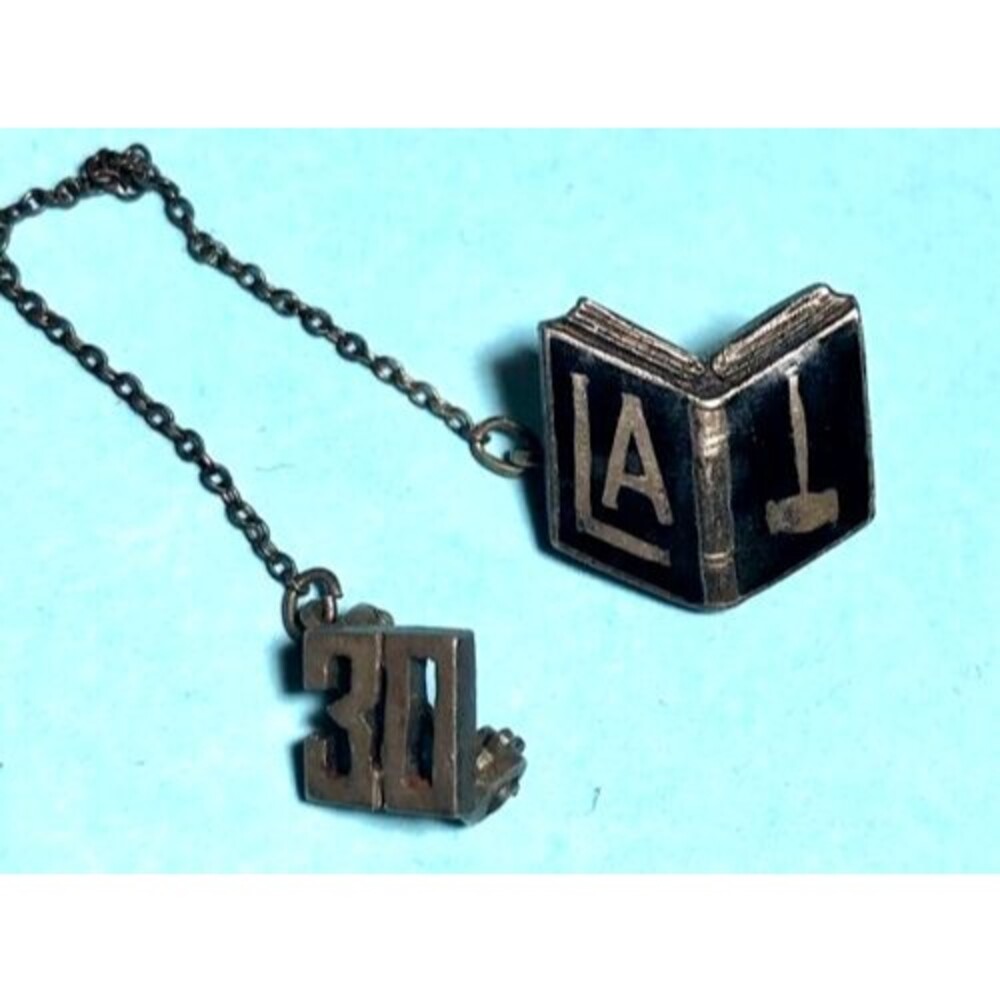 Vintage 1930 LA Law School Sterling 2 Piece Lapel Pin
